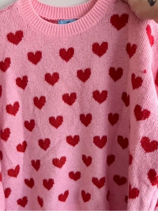 Pink Heart Pattern Crewneck Sweater - Picture 2 of 2